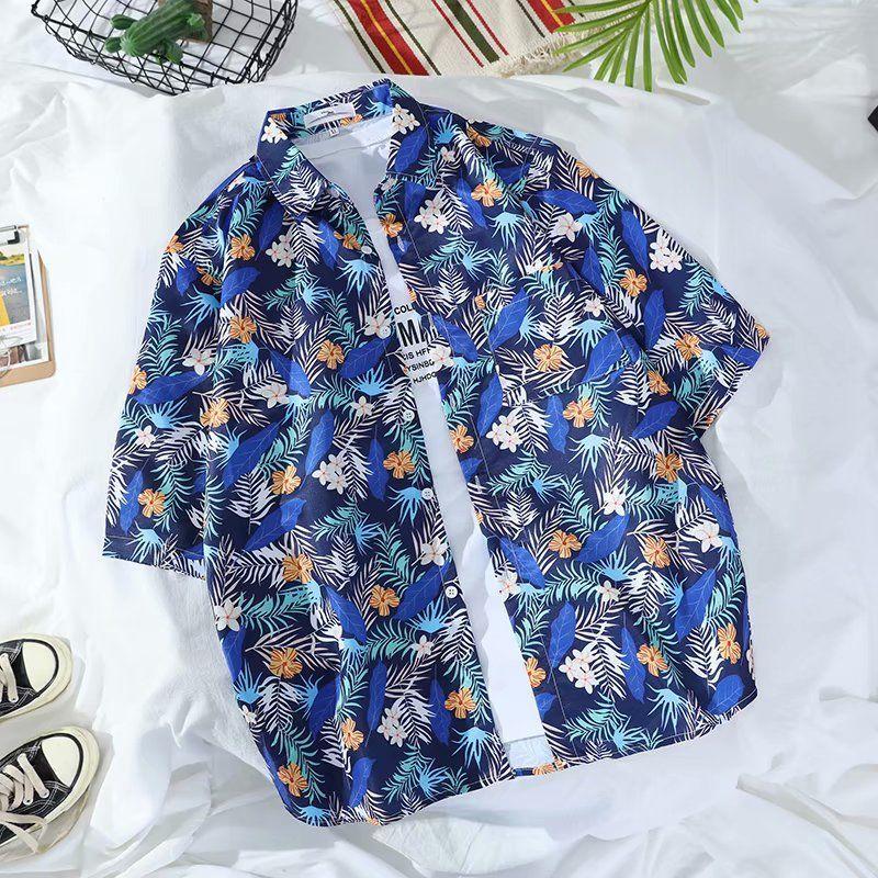 Summer Short Sleeve Shirt Men's Fashion Print Beach Short Sleeve Shirt Top