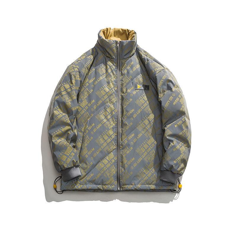 Winter Cotton Padded Jacket Men's Loose Casual Letter Printed Down Jacket Student Warm Cotton Padded Jacket