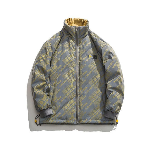 Winter Cotton Padded Jacket Men's Loose Casual Letter Printed Down Jacket Student Warm Cotton Padded Jacket