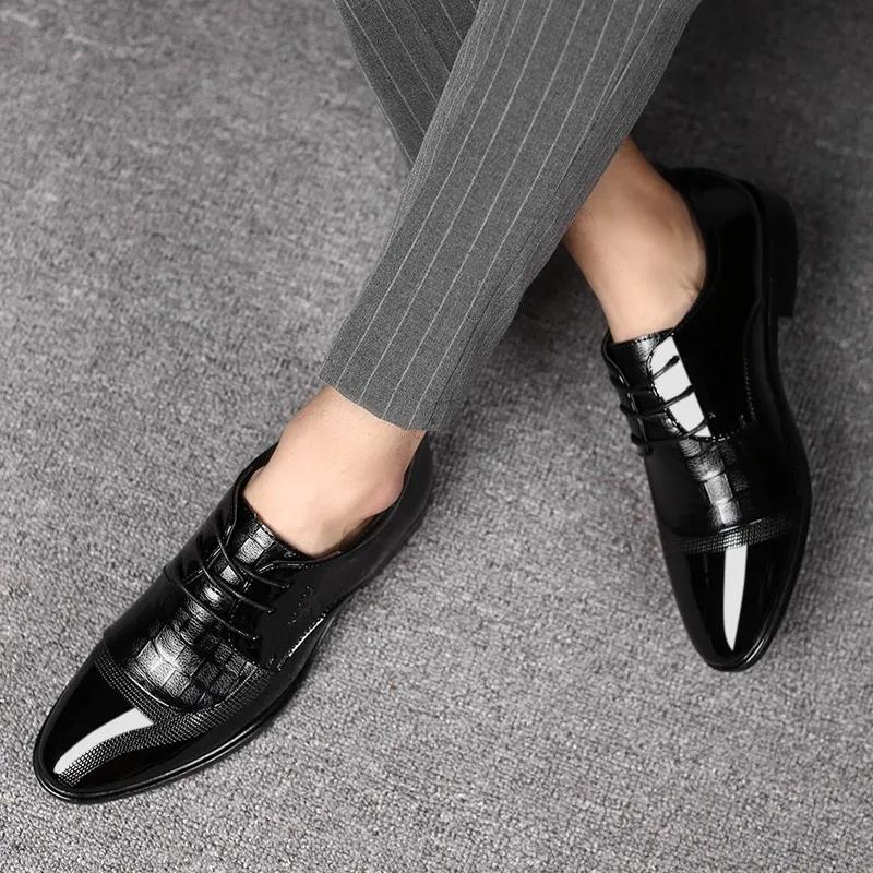 Oxford Business Men Shoes Patent Leather Lace Up Shoes Business Dress Soft Sole Breathable Spring Wedding  Shoes