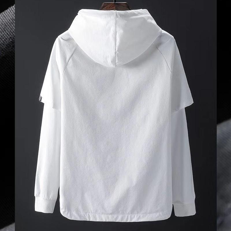 Sweater Men's Loose Hooded Fake Two-piece Autumn Boutique Long-sleeved Large Size Black Pullover Clothes