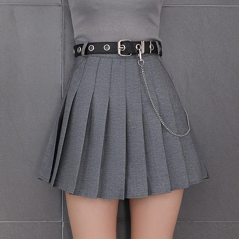 Skirt+Belt Female Pleated Skirt College Style High Waist Short Tooling Skirt