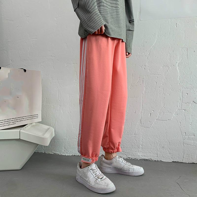 Fat Men's Oversized  Sports Pants Spring and Summer Thin Casual Wide-legged Striped Trousers