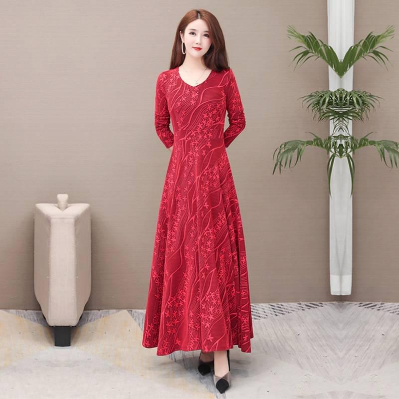 Women Floral Printed Party Dress Long Sleeve Sexy Long Women Elegant Bohemian Maxi Dress