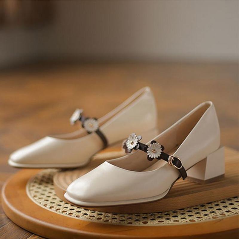 French Girl Single Shoes Small High Heels Thick Heels Retro  Gentle Mid-heel All-match
