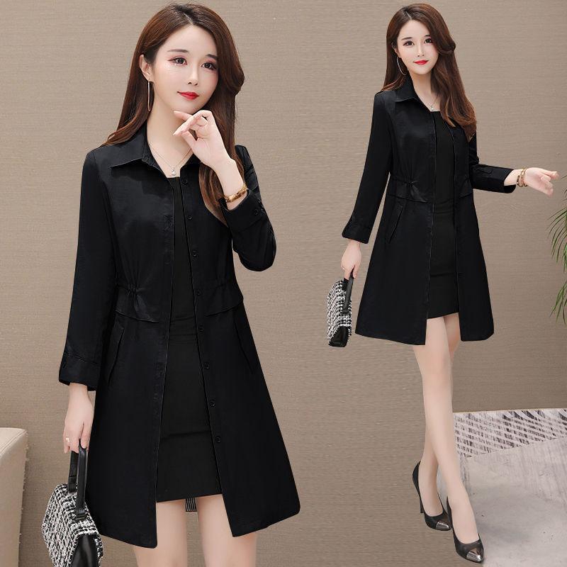 Spring and Autumn Windbreaker Mid-length Double Style Solid Color Slim-fitting Waist Large Size Slimming All-match Jacket Women