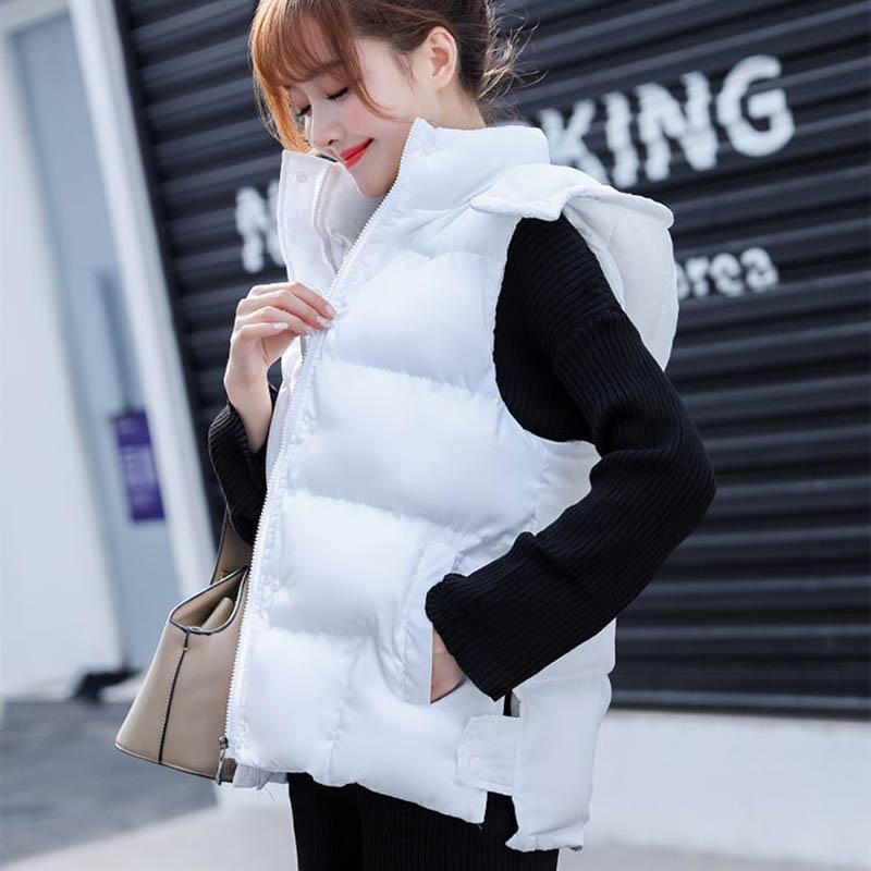 Open and Detachable Hat Down Cotton Vest Women Autumn and Winter Short Waistcoat Cotton Vest Jacket