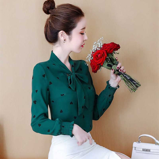 Chiffon Shirt Women's Spring Top Western Style Loose Large Size Long Sleeve Bottoming Shirt
