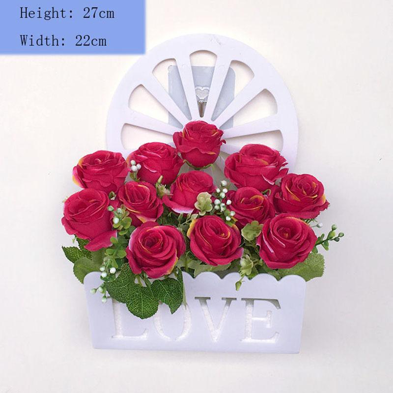 Wall Hanging Fake Flower Shelf Home Wall Decoration Pendant Simulation Rose Silk Flower Set Basket Plastic Fence Living Room