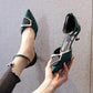 3cm Low Heel Single Shoes Women Stiletto Heel Shoes Temperament Green High Heels Women Pointed Hollow Shoes Women