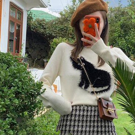 Autumn Winter Long-sleeved Pullover Round Neck Loose Fashion Casual Round Neck Long-sleeved Sweater Top Women