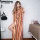 Long Dress Ladies Shirt Dress Color Stripe Pattern Button Closure Loose and Casual Vacation Sandy Beach