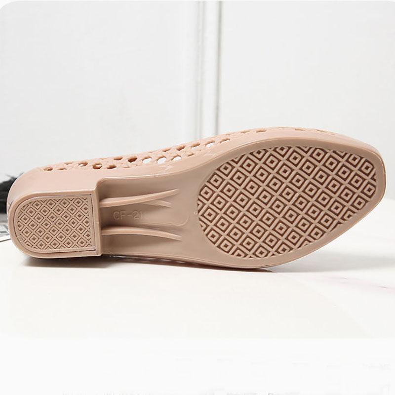 Sandals Ladies Hollow Soft Sole Casual Wear Hole Shoes Shallow Mouth Work Non-slip Beach Slope Heel Sandals and Slippers