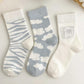 Three Pairs of Women's Tube Socks Pure Cotton Blue Couple Socks Blue College Style Socks