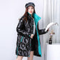 Shiny Winter Jacket Women Mid-length Stand-up Collar Thick Warm Loose  Padded Jacket Windproof Drawstring Ladies Coats