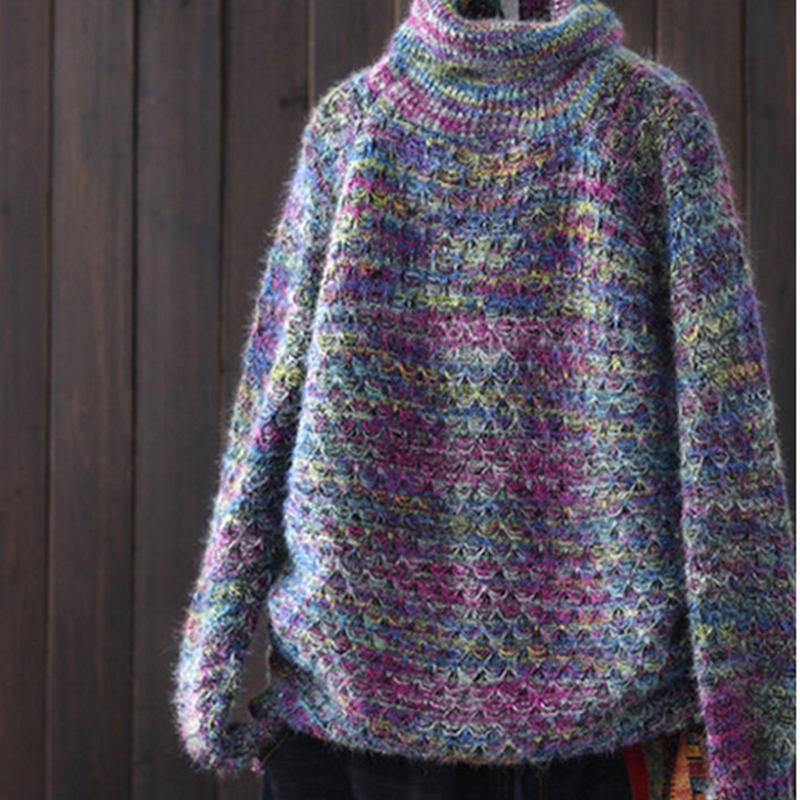 Pofulove Women's Winter Coat Women's Thick Fashion Base Sweater Colorful Turtleneck Sweater