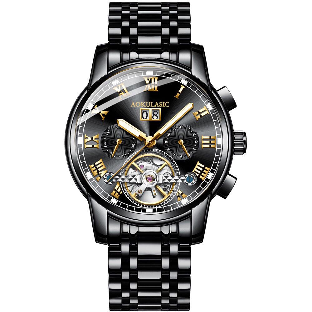 Luxury Automatic Mechanical Watch for Men Full Steel Skeleton Wristwatch Clock Over-sized Big Dial