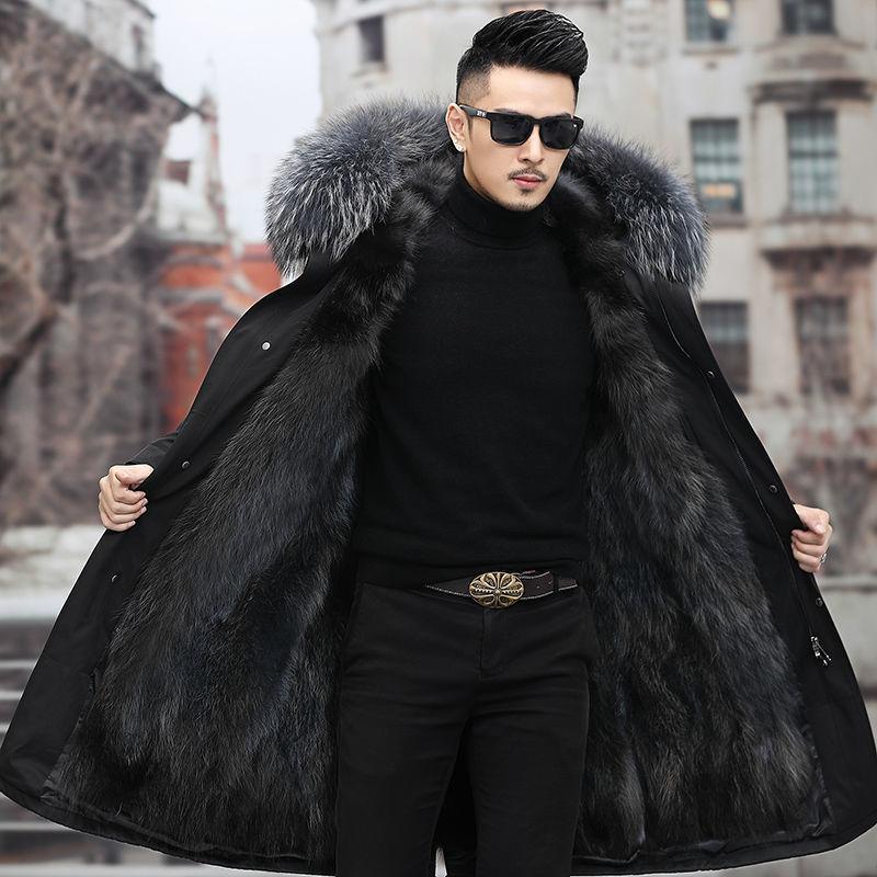 Winter Fashion Men's Parker Jacket Men's Coat Raccoon Fox Fur Liner Fur Mid-length Removable Winter Clothing
