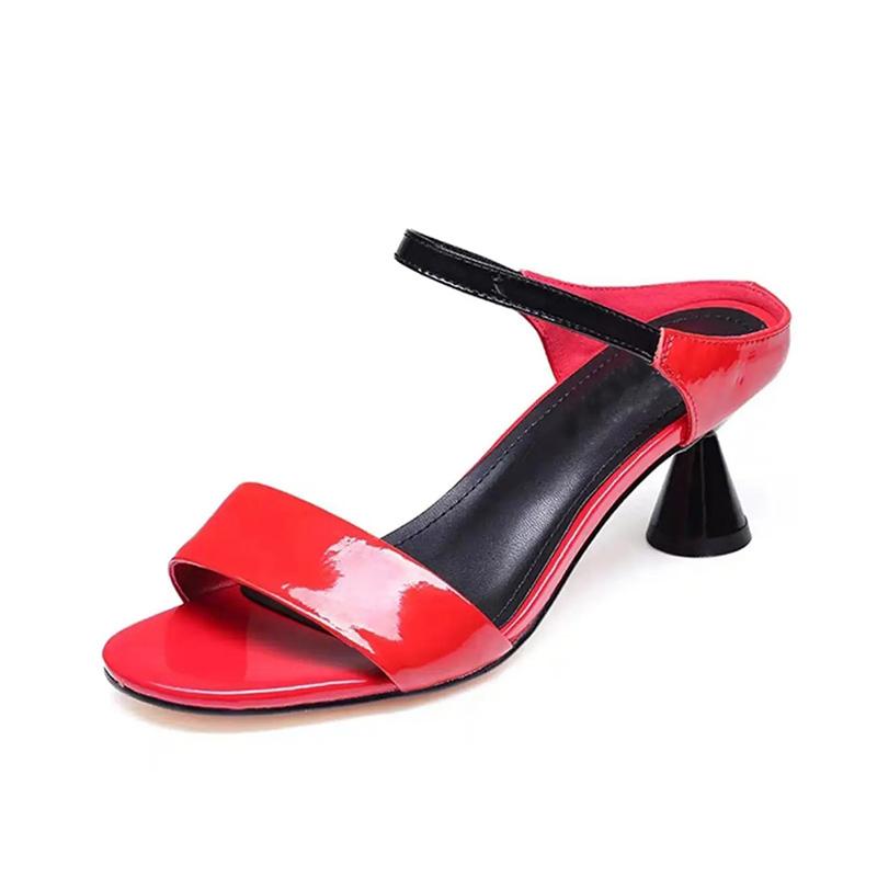 Genuine Patent Leather Sandals Women's Fashion Korean Version of High-heeled Shoes Outside Wear Stiletto Slippers Summer All-match Shoes Women