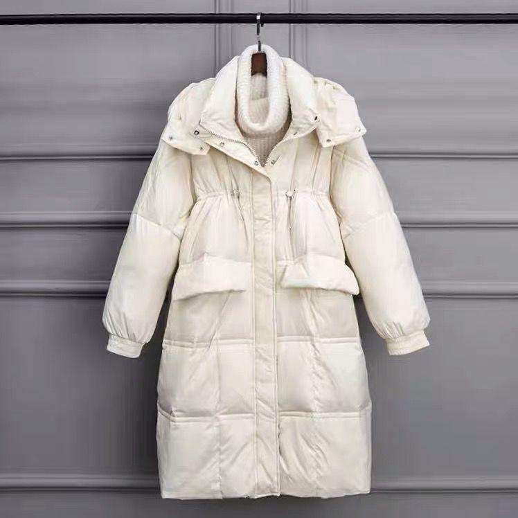 Mid-length Loose Bread Jacket White Duck Down Jacket Women Long Over The Knee Thick and Warm Loose