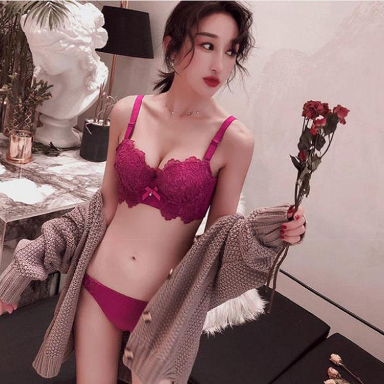 Sexy Bras Women Push Up Bra Floral Lace Gathered Bralette Plus Size Underwear Pink White Kawaii Girl Women Plus Size Bra Sexy