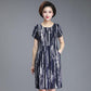 Women Summer XL-XXXXXL Plus Size Mid-length Printed Dress Short Sleeve A-line Knee-length Round Neck Pocket