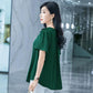 Large Size Short-sleeved Top Women's Round Neck Fungus Edge Collar Loose Thin Shirt Solid Color Chiffon Shirts Button Up Casual All Match Blouses Top