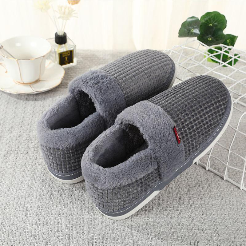 Men Winter Cotton Shoes Unisex  Home Slippers Leather  Non Slip Slippers Waterproof  Plush Warm Indoor Shoes
