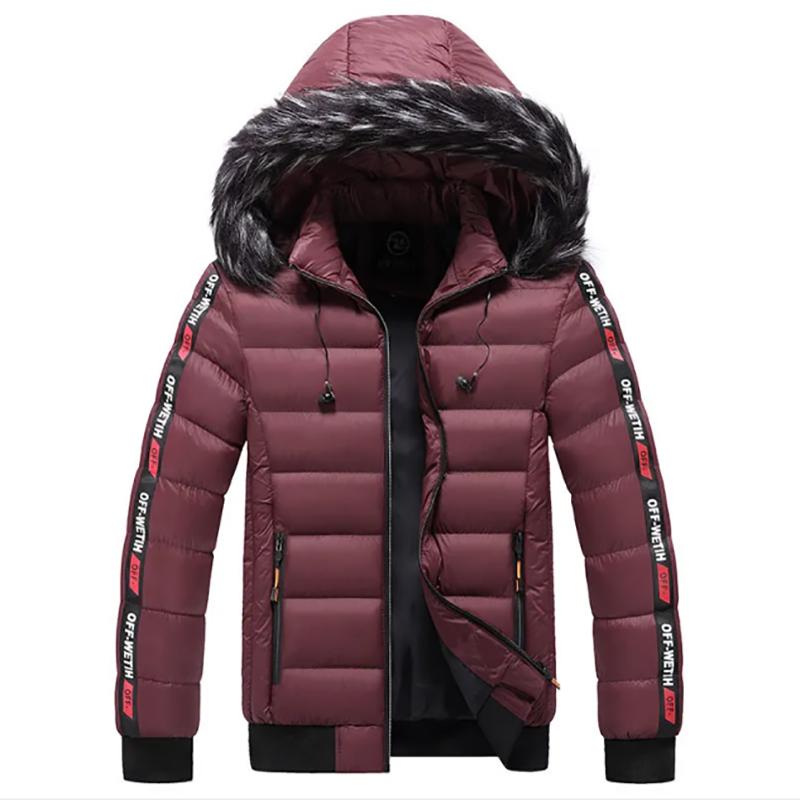Men's Padded Jacket Men's Thick Warm Jacket with Detachable Hood Youth Bread Clothes Stand-up Collar Jacket Men