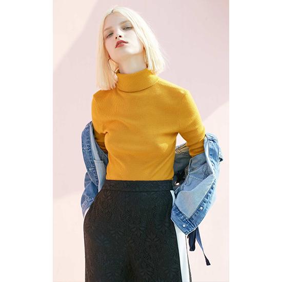 Chic Simple Color Knitwear High-collar Slim Bottoming Crop Top Long Sleeve Pullover Sweater