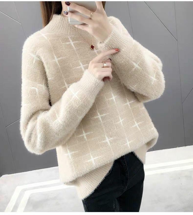 Autumn Warm Thick Turtleneck Sweater Women Loose Long Sleeve Ladies Faux Mink Velvet Pullover