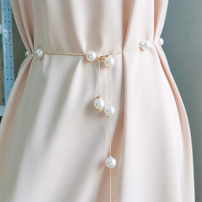 Pearl Thin Waist Chain Simple Versatile Decorative Dress with Skirt Slim Waist Thin Belt Women
