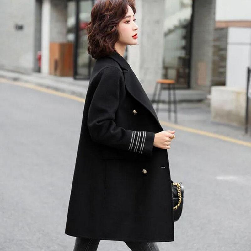 Fashion Winter Jacket Women's Double Breasted Mid-length Wool Coat Solid Color Loose Female Woolen Jacket Plus Size S-XL