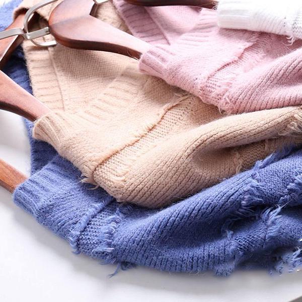 Spring and Autumn Loose Fashion Blouse Student V-neck Knitted Pullover Sweater Women