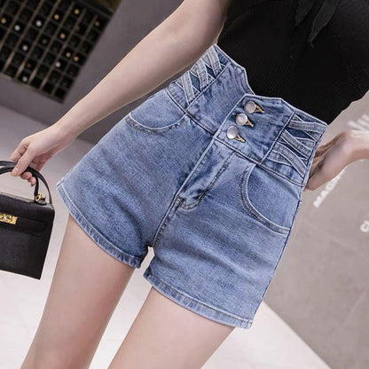 Korean Style Super High Waist Denim Shorts Women Summer All-match Loose Wide-leg Pants