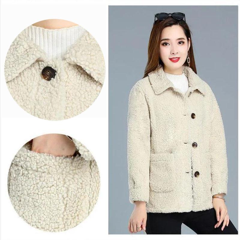 Winter Ladies Lapel Lamb Velvet Jacket Mid-length Ladies Button Jackets Increase Thickening Warm Long-sleeved Cardigan Jacket