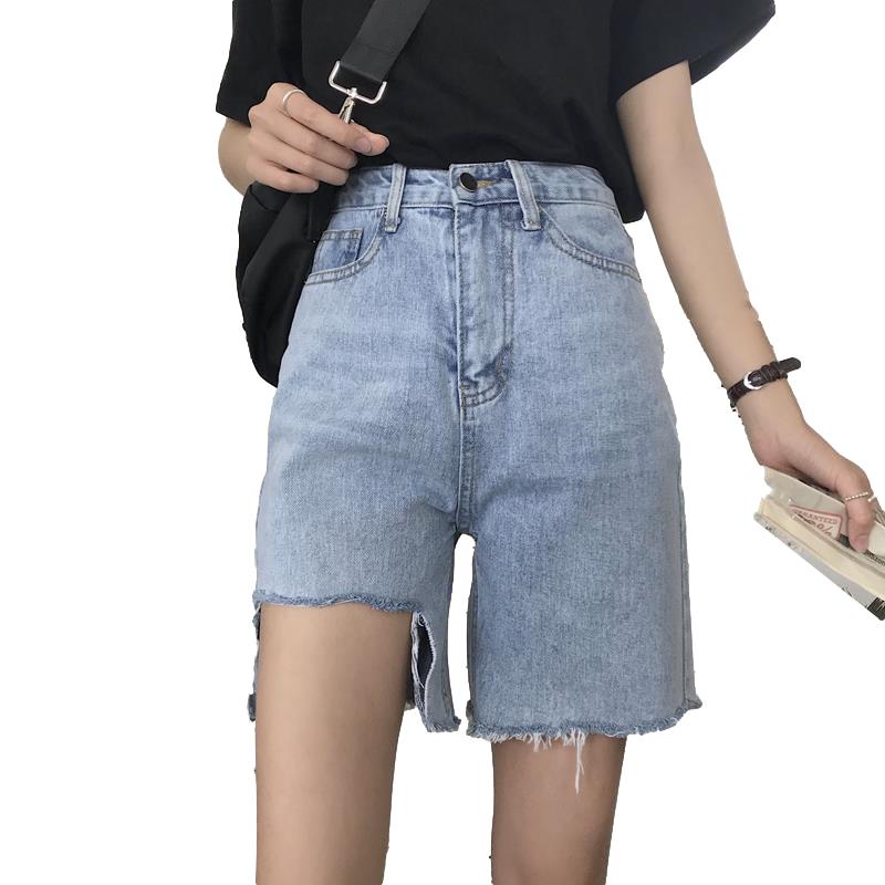 WTEMPO Ripped Denim Shorts Skirt Women Jeans Elastic Waist Loose Wide Leg A-line Office Club Casual Party Dates Vocation