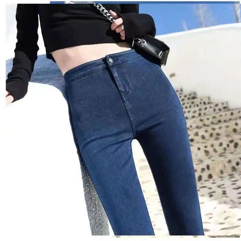 Women's Autumn Stretch Jeans High Waist Skinny Pants Slim Slim Outer Wear Pencil Pants Dark Blue Pants Black Pants Large Size Mom Pants Skinny Jeans