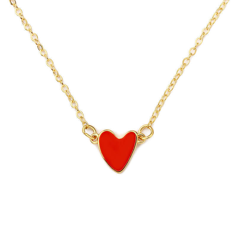 Girl Heart Red Drops Oil Simple Double Love Clavicle Chain Necklace