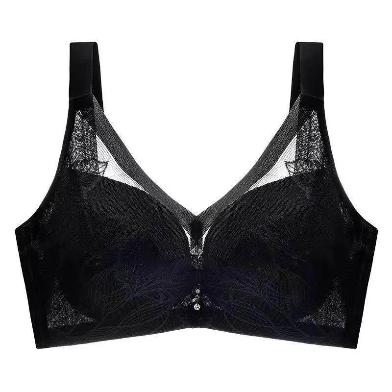 No Rims Large Size Ultra-thin Lace Bra Adjustable Large Breasts Show Small Gathering Cups Close Breasts Breathable Sexy Bra
