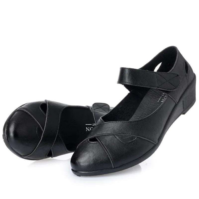Women's Flat Sandals Summer Casual Flat PU Leather Sandals Mother Shoes Soft Bottom Comfortable Breathable Non-slip Sandals