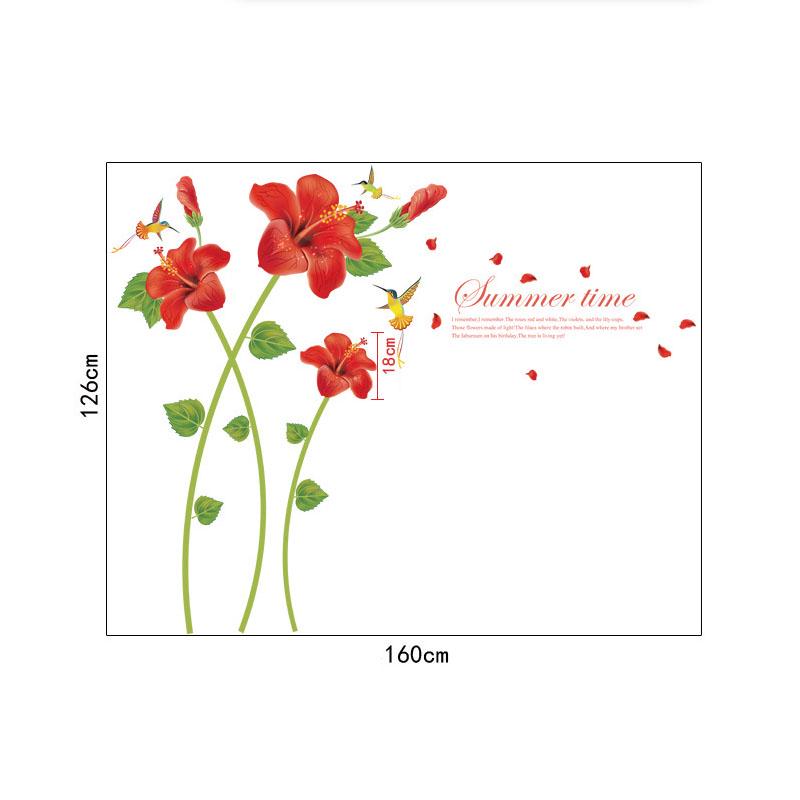[Wall sticker ]Red Beauty Flower Wall Stickers Wall Stickers Home Decoration Living Room House Wall