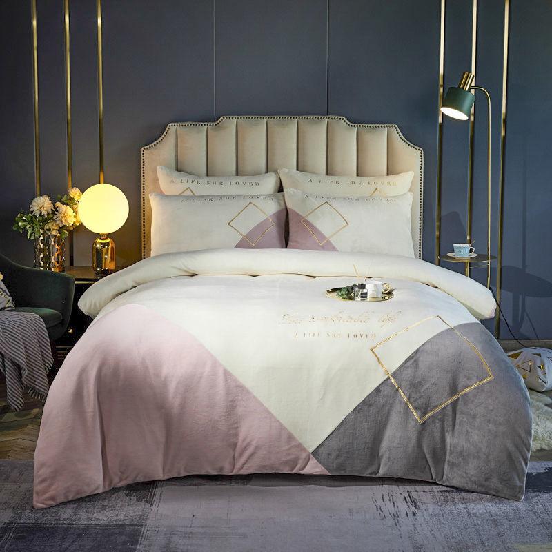 Winter Thick Milk Velvet Four-piece French Velvet Duvet Cover Sheet Crystal Velvet Embroidery Type Bedding