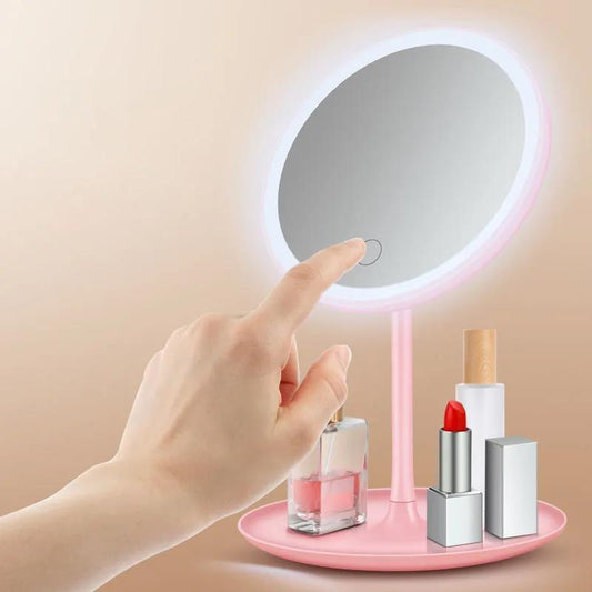 5 Times Magnifying Glass 3 Levels Ligthing LED Makeup Mirror Portable Travel Desktop Mirror Adjustable Touch Screen USB Charging
