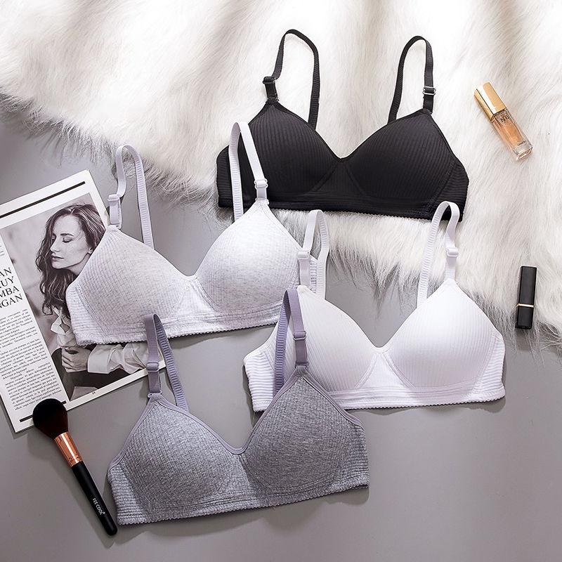 High School Students Pure Cotton Women's Underwear Student Girl Bra Developmental Thin No Steel Ring Shaped Gather Bra