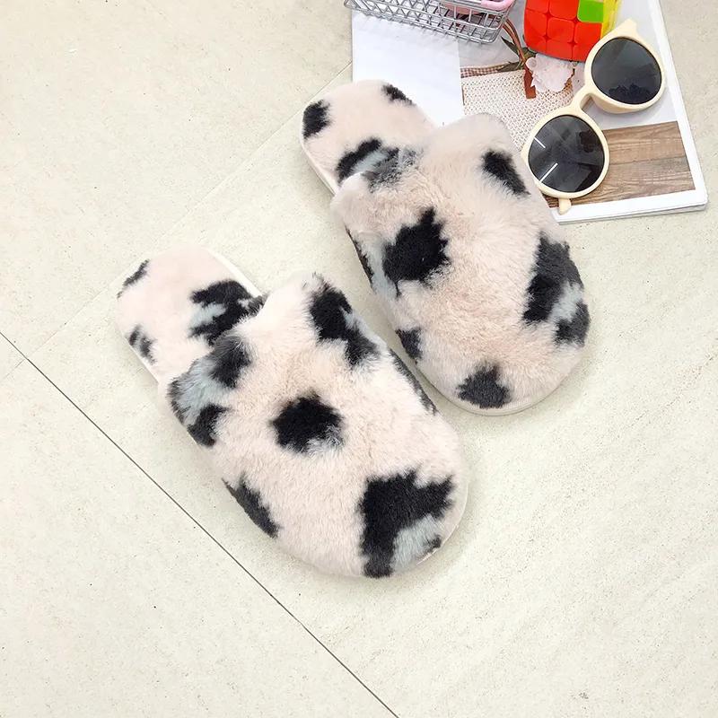 Winter Slippers for Women Leopard Fashion Plus Size Cotton Slide Warm Non Slip Indoor Slipper Fur Soft Shoes Fashion Lady Slippers