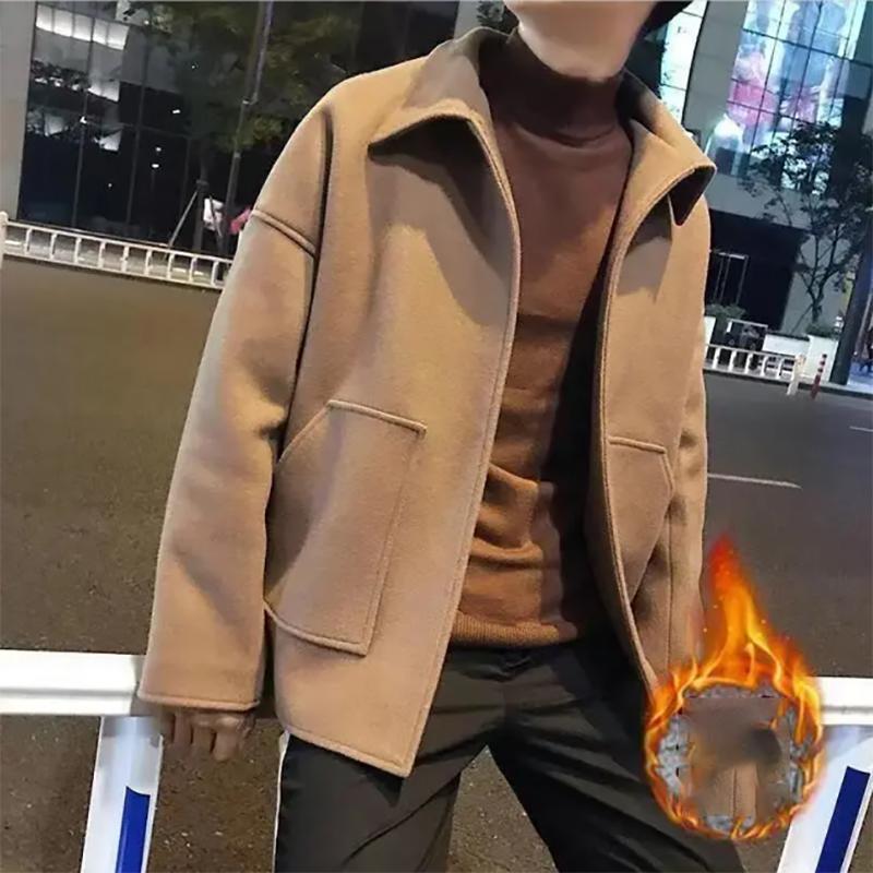 Woolen Jacket Men's Trendy Handsome Jacket Men's Jacket Autumn and Winter Plus Size Plus Cotton Windbreaker Men