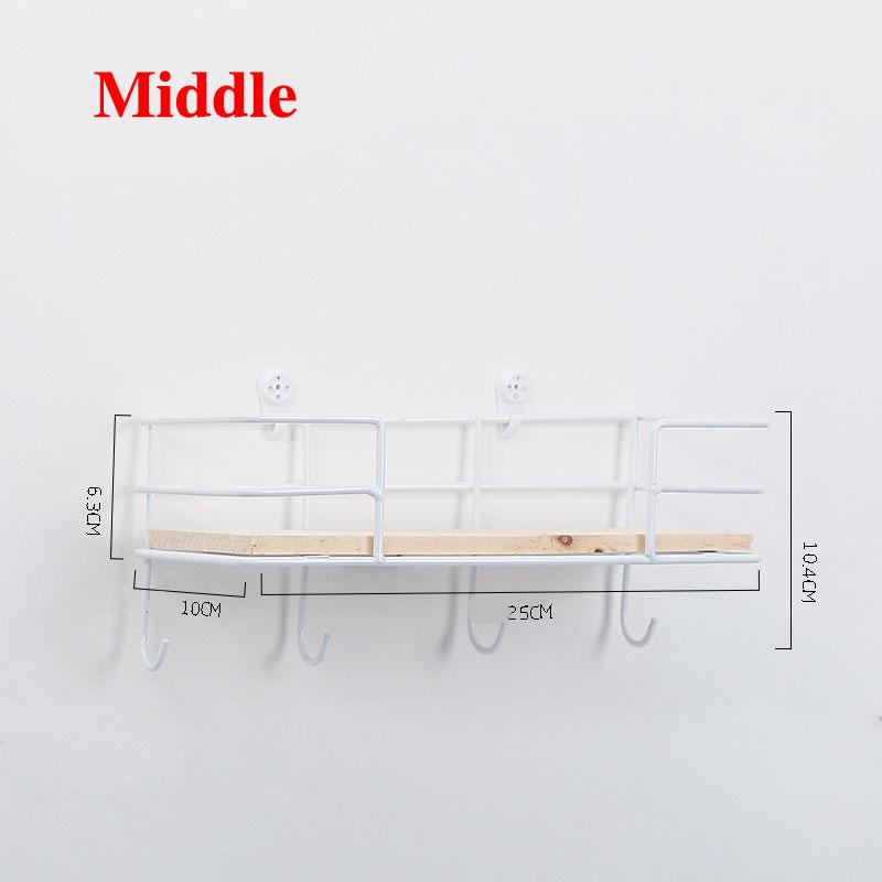 Wall Mounted Storage Rack Home Punch-Free Storage Rack Metal Solid Wood Waterproof Display Shelf