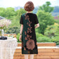 Women's Clothing Large Size Loose Chiffon Dress Round Neck Short Sleeve Printing Knee-length