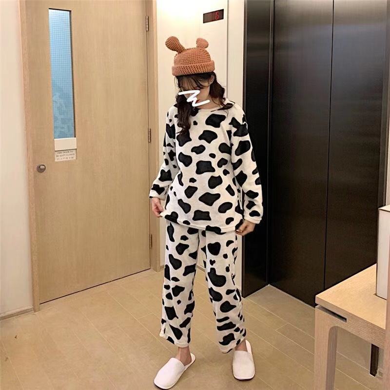 Women's Autumn and Winter Coral Velvet Thick Pajamas Flannel Plus Velvet Outer Wear Home Service Suit